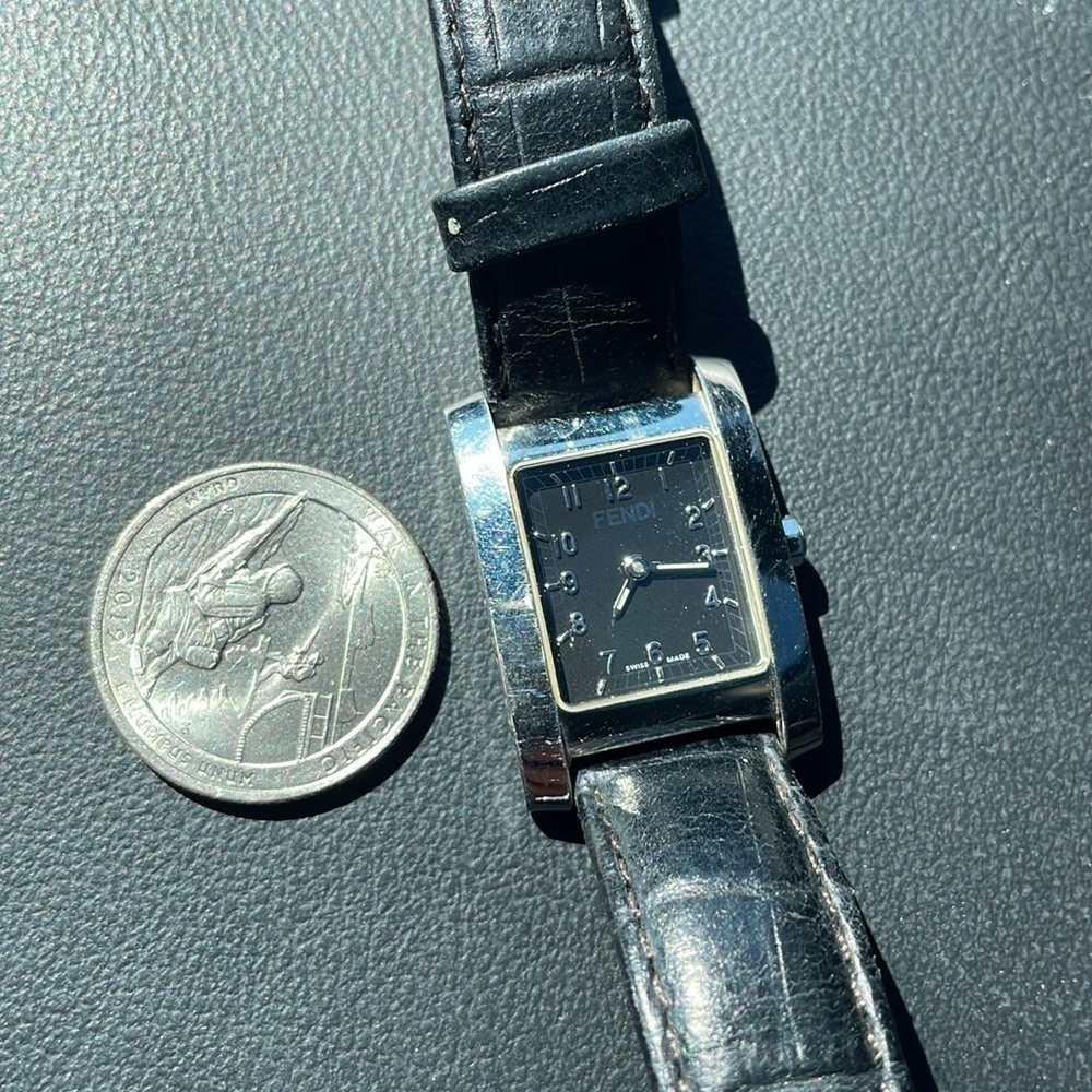 FENDI watch black leather band with chrome hardware With RARE black face - Picture 8 of 8